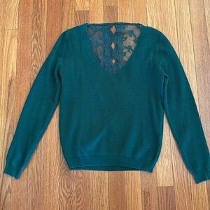 Berthie v neck sweater dark green with a beautiful lace on back.